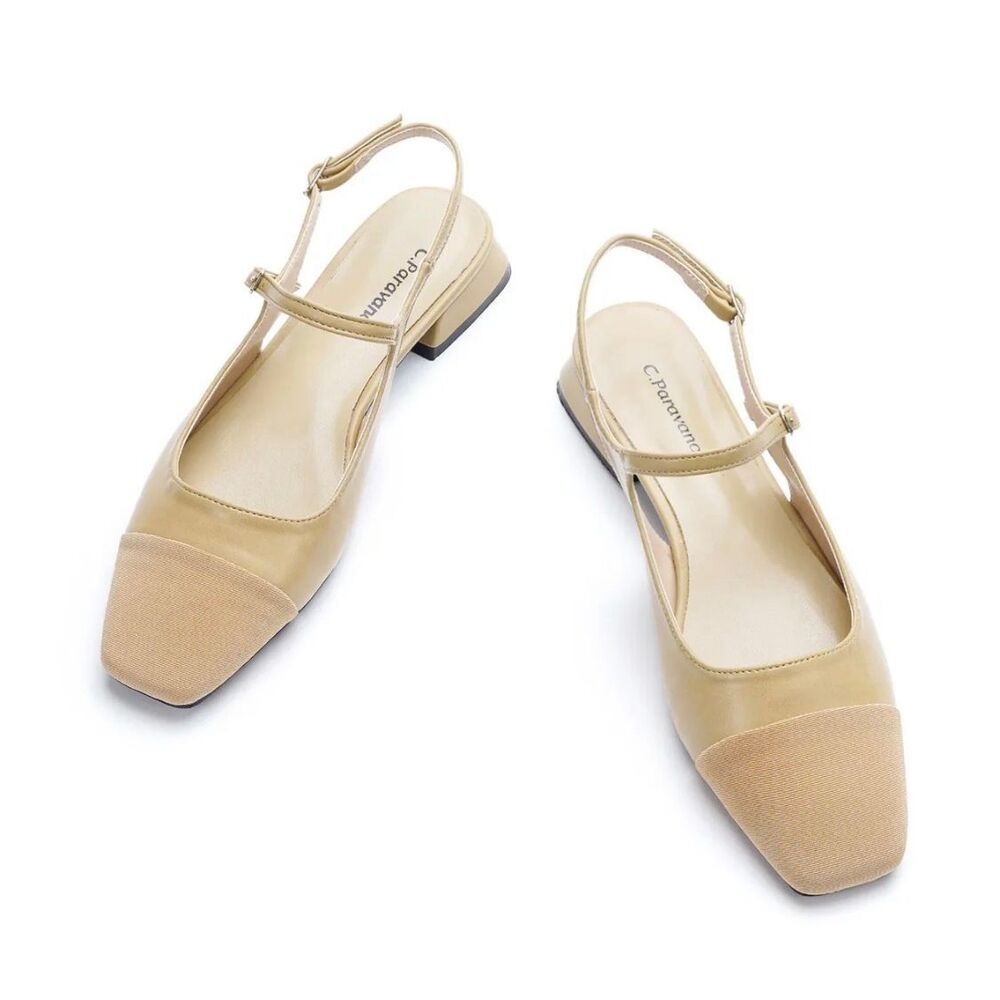 C.Paravano Square-Toe Slingback Flats Size 5.5